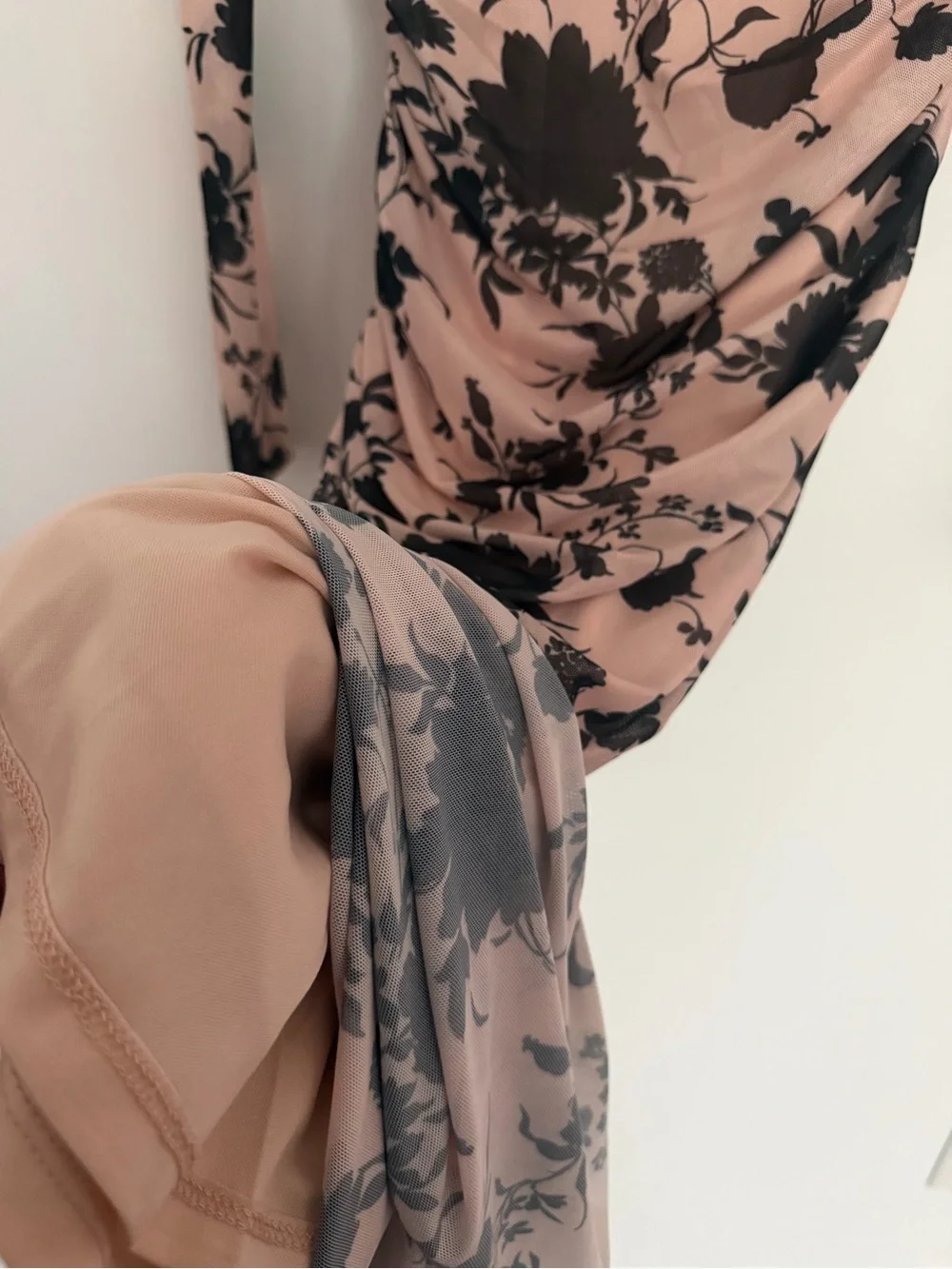 Pink Floral Long-Sleeve Maxi Dress with Black Print - Picture 3 of 5